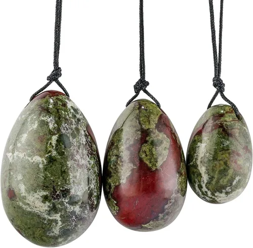 Miniatura 6 de mookaitedecor Juego de 3 huevos Yoni de cuarzo rosa, preperforados con cuerda sin encerar, piedras de masaje para mujeres para fortalecer los rosado