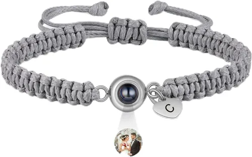 Miniatura 12 de Pulsera con inicial personalizada con imagen en el interior, cuerda de proyección de fotos personalizada para hombres y mujeres, regalo
