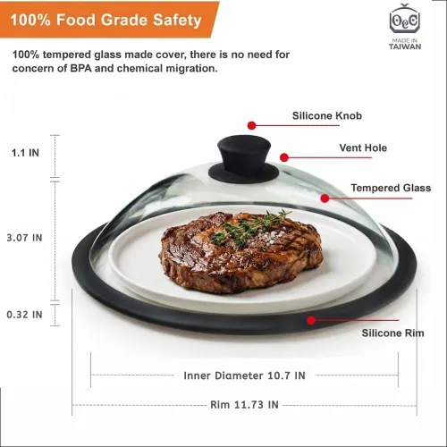 Miniatura 2 de OEC Cubierta de vidrio para microondas ventilada con mango de fácil agarre, 11.5 pulgadas (diámetro interior 10.7 pulgadas), vidrio templado