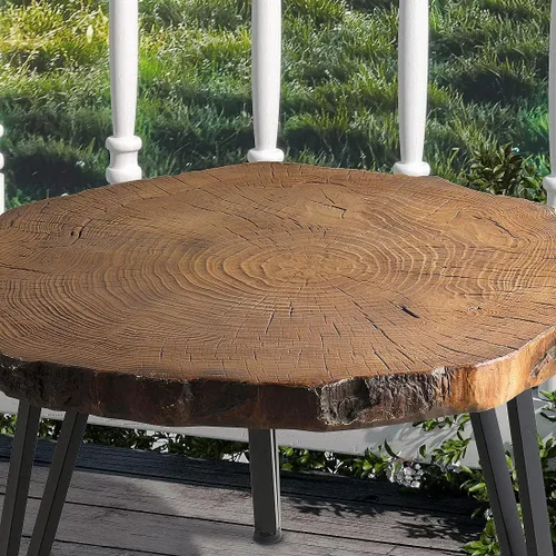 Miniatura 6 de SUNBURY Mesa auxiliar para interiores y exteriores, mesa auxiliar de hormigón de aspecto de madera de 31 pulgadas, moderna mesa de centro redonda