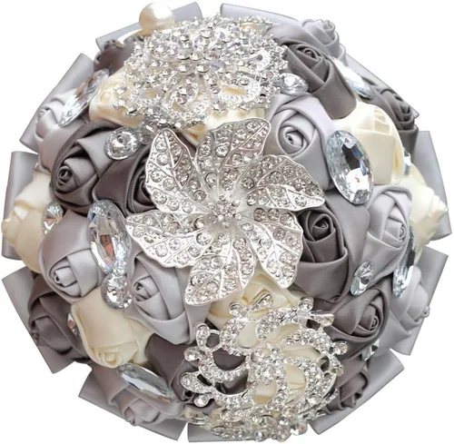 Miniatura 12 de Ramo de broche para novia pequeña, ramo de boda, ramo de rosas de satén para niña, hecho a medida, ramo floral de boda, arreglo de centro de mesa