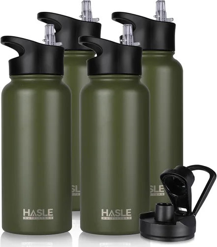 Miniatura 35 de HASLE OUTFITTERS Botella de agua aislada de 22 onzas, botella de agua de acero inoxidable de doble pared, boca ancha con tapa de popote y tapa