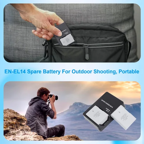 Miniatura 6 de EN-EL14 EN-EL14A - Batería de 1230 mAh con cargador rápido MH 24 para Nikon D3100 D3200 D3300 D3400 D3500 D5100 D5200 D5300 D5500 D5600 P7 000