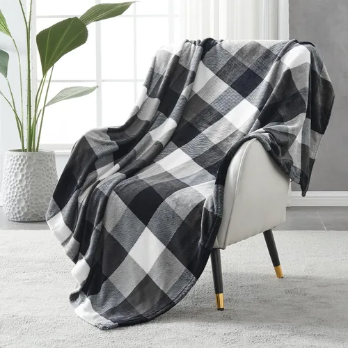 SOCHOW Buffalo - Manta de franela de forro polar de 50 x 60 pulgadas, suave, ligera, acogedora para todas las estaciones, color negro y blanco a