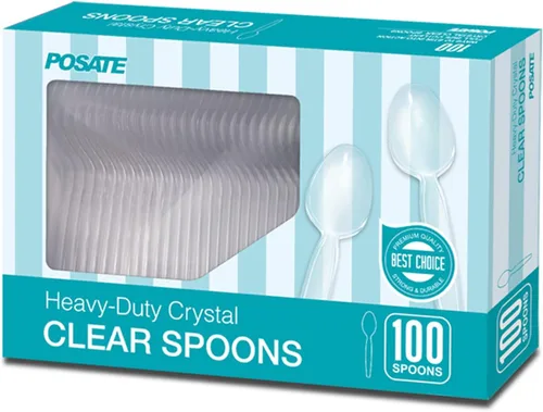 POSATE Cucharas de plástico pesadas, transparentes, 100 unidades