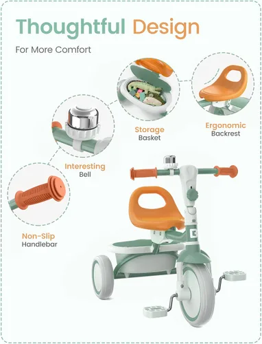 Miniatura 6 de besrey Triciclo para niños pequeños con campana, triciclo para niños de 18 meses a 5 años, triciclo para niños, bicicleta para niños de 2 a 5 años