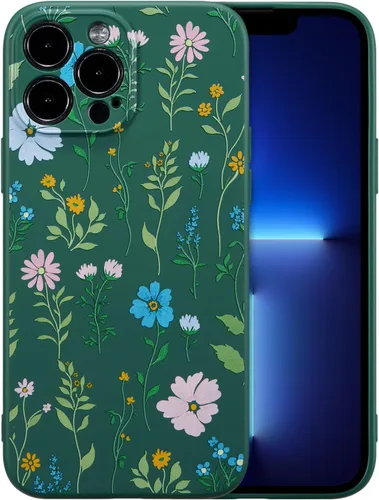 Miniatura 100 de RALEAVO Funda Floral para iPhone 12, Cubierta de Silicona Líquida con Bonito Patrón de Rama de Flores para Niñas y Mujeres, Funda Protectora de Goma