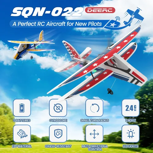 Miniatura 2 de DEERC Avión RC, Avión de control remoto 2.4GHz con estabilizador de giro de 6 ejes y 3 baterías, juguete de planeador RC listo para volar de 2 Rojo