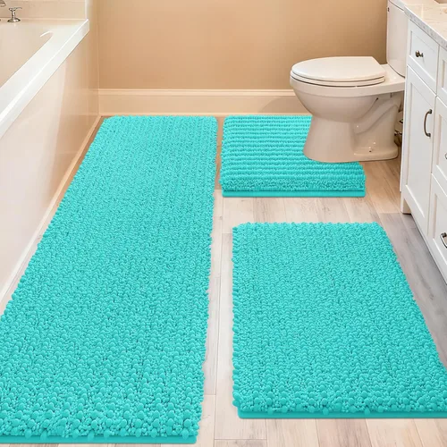 Miniatura 39 de ACCUMTEK - Juego de 2 alfombras de baño de lujo en color beige de 32"x20"+24"x17", alfombras de baño ultra suaves y gruesas absorbentes, alfombra
