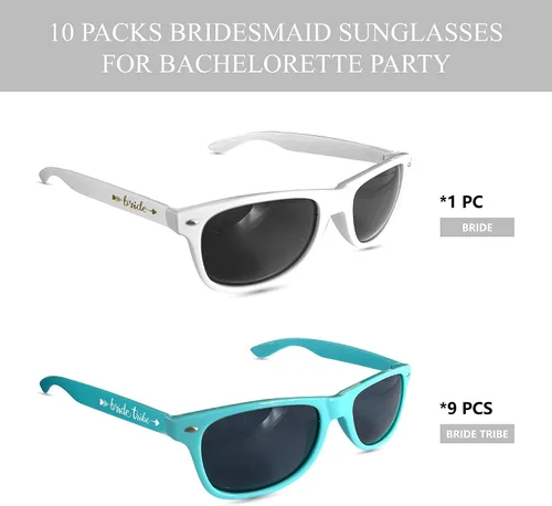 Miniatura 2 de LADY&HOME Paquete de 10 lentes de sol para despedida de soltera, dama de honor y novia para fiesta de novia, despedida de soltera, boda (azul)