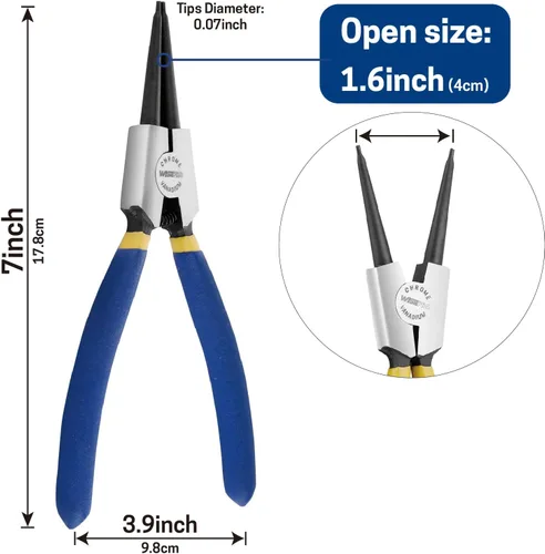 Miniatura 3 de Alicates Circlip Alicates internos/externos de alta resistencia con mandíbula recta/doblada para anillo quitar alicates de retención con 7 pulgadas