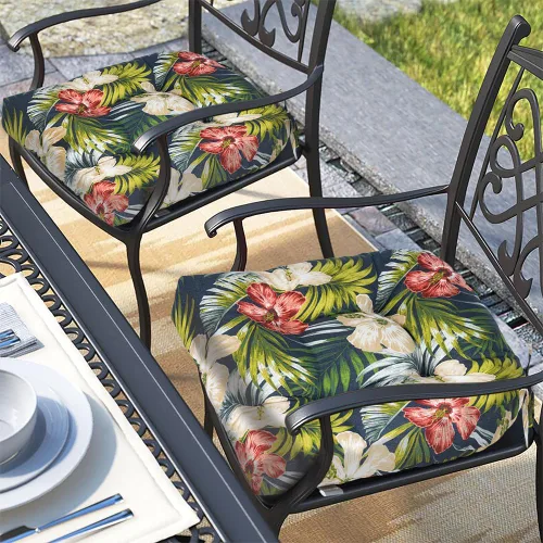 Miniatura 9 de Magpie Fabrics Juego de 2 cojines de asiento capitoné para exteriores e interiores con lazos, 19 x 19 pulgadas, impermeables, para silla de patio