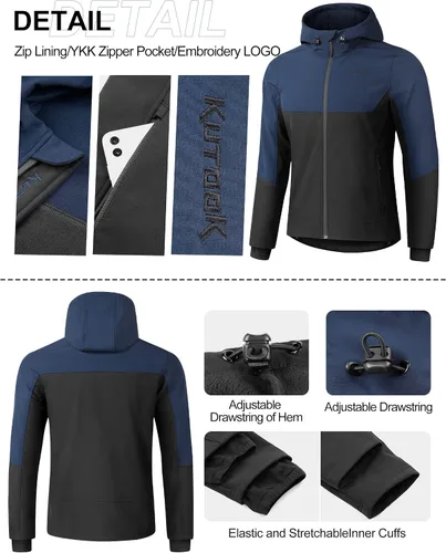 Miniatura 6 de KUTOOK Chaqueta Softshell con capucha para hombre, senderismo, esquí, nieve, cortavientos, resistente al viento, térmica, reflectante