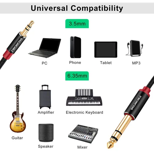 Miniatura 2 de SHULIANCABLE Cable de audio estéreo de 0.138 in a 0.250 in, macho de 6.35 1/4 pulgadas a macho de 3.5 1/8 pulgadas, cable de audio estéreo TRS