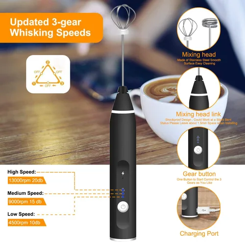 Miniatura 2 de Gbivbe - Espumador de leche de mano, mezclador de bebidas recargable para café con plantillas artísticas, mezclador de café para capuchino