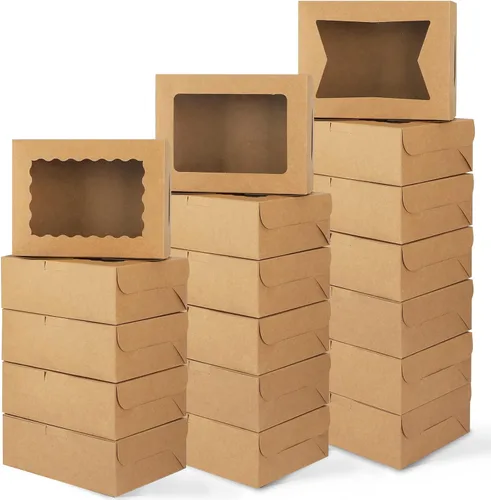 Moretoes 32 cajas de galletas, cajas de panadería de 8 x 6 x 2.5 pulgadas con ventana de 3 estilos, para fresas de chocolate, postres, rosquillas,