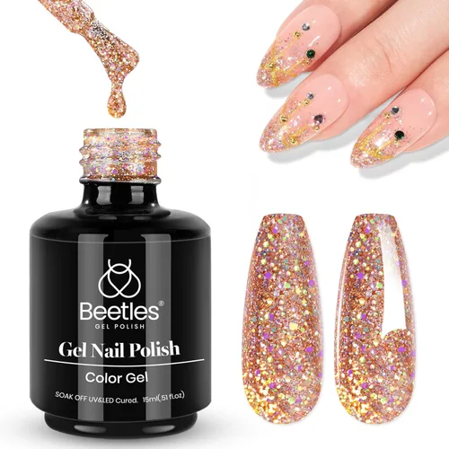 Miniatura 122 de Beetles - Esmalte de uñas de gel verde luminoso que brilla en la oscuridad, esmalte de uñas de gel que se absorbe con lámpara LED UV, arte de uñas