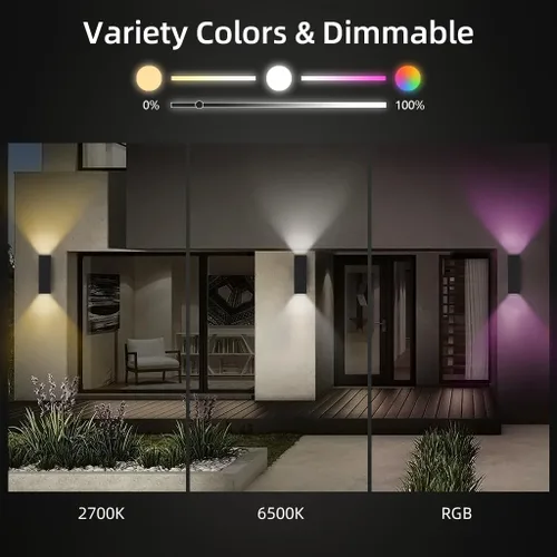 Miniatura 2 de KIZON Luces de pared inteligentes para exteriores RGBCW que cambian de color, moderno aplique de atardecer a amanecer, iluminación de arriba
