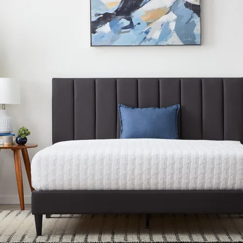 Miniatura 11 de Lucid - Cama de plataforma tapizada con un cabecero tapizado, de madera resistente, no requiere somier Negro