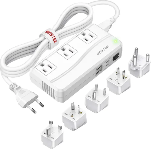 Miniatura 11 de BESTEK Convertidor de corriente de 250 W de 3 salidas y 4 puertos USB Transformador de voltaje de viaje 220V a 110V con adaptadores de enchufe
