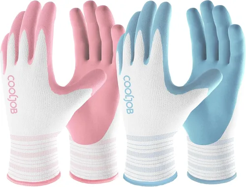 Miniatura 7 de COOLJOB - Guantes de jardinería coloridos para mujer, guantes de jardín transpirables y con recubrimiento de goma, guantes de trabajo protectores