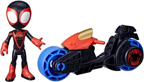 Spidey y sus increíbles amigos Miles Morales figura de acción con motocicleta de juguete, juguetes preescolares, para niños a partir de 3 años
