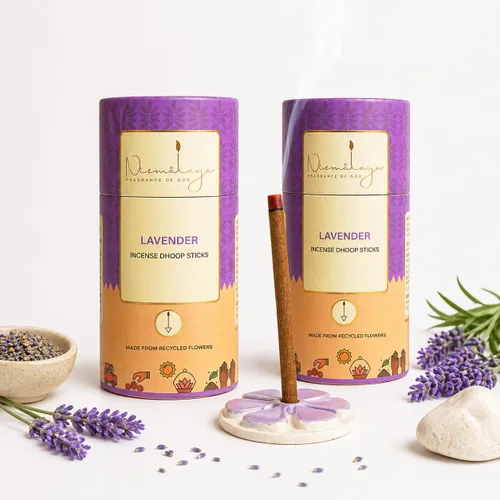 Nirmalaya Paquete de 2 palitos de lavanda de alta calidad, 6.35 oz, varillas de incienso sin carbón, hechas de flores recicladas, de larga duración,