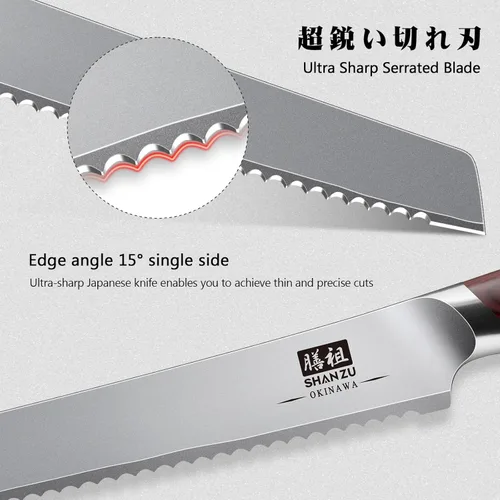 Miniatura 4 de Cuchillo de pan SHAN ZU de 10 pulgadas, cuchillo de corte de masa ácida ultra afilado, cuchillo de pastel de acero inoxidable de alto carbono