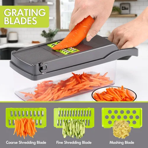 Miniatura 3 de Ourokhome Cortador de cebollas y verduras, cortador profesional de mandolina 12 en 1 para cocina, picador de alimentos multifuncional para papa, Gery