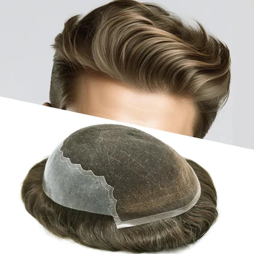 Miniatura 62 de Mens Toupee Human Hair Replacement System Swiss Lace Toupee For Men Hair Piece Protesis Capilar Mens Hairpiece 5X7#1 Jet Black 120% Density