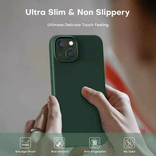 Miniatura 4 de TOCOL Funda delgada de silicona para iPhone 13 de 6.1 pulgadas, ajuste preciso, antideslizante, protección contra caídas, verde alpino