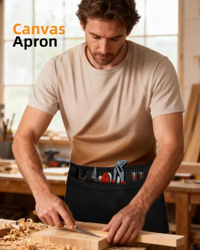 Miniatura 2 de Canvas Work Waist Apron with 3 Pocket 1 paquete de delantal utilitario de cintura negra