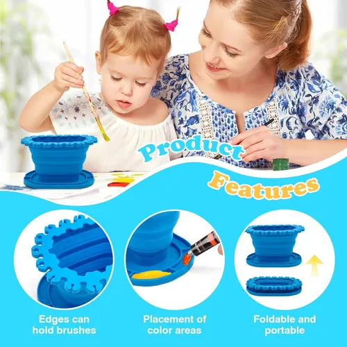 Miniatura 3 de Taza limpiadora de pinceles de silicona plegable con soporte, lavabo plegable para acrílico, acuarela y pintura al óleo, suministros de viaje