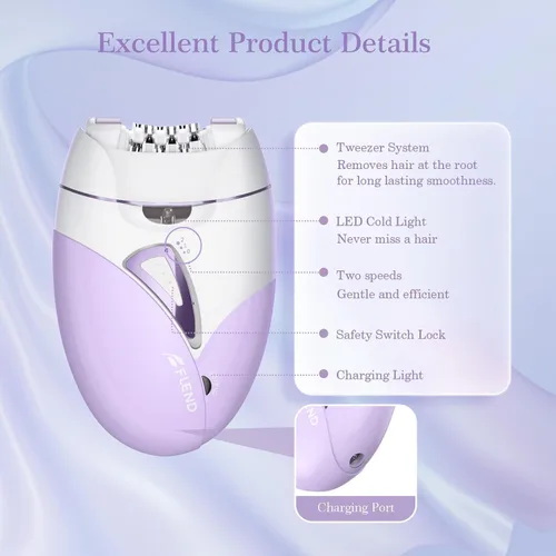 Miniatura 8 de Depiladoras, Depiladora de deslizamiento suave sin dolor de 2 velocidades para mujeres, depiladora de depilación facial recargable inalámbrica