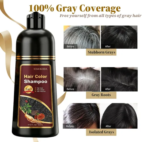Miniatura 2 de Natural Black Hair Dye Shampoo 3 in 1 for Gray Hair, Instant & Long-lasting Natural Hair Color Shampoo for Women & Men, Root Touch Up, Champu