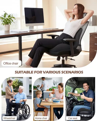 Miniatura 7 de Hoveeso Cojín para silla de oficina para aliviar el dolor de espalda baja y coxis, cojín de asiento de coche y camión, espuma cómoda y respaldo