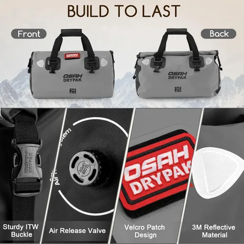Miniatura 3 de OSAH DRYPAK Bolsa de lona impermeable – Bolsa seca para motocicleta con gran espacio de almacenamiento, bolsas de equipaje impermeables con bolsillo