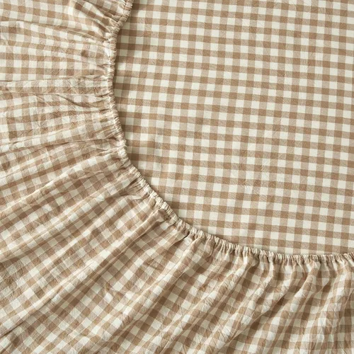 Miniatura 6 de LifeTB Tan Gingham - Juego de sábanas tamaño matrimonial, transpirables, suaves, color beige, gris topo, sábanas a cuadros 100% algodón lavado