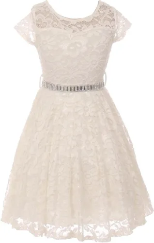 Miniatura 42 de Little Girl - Vestido de niña con manga de encaje y cinturón de piedras