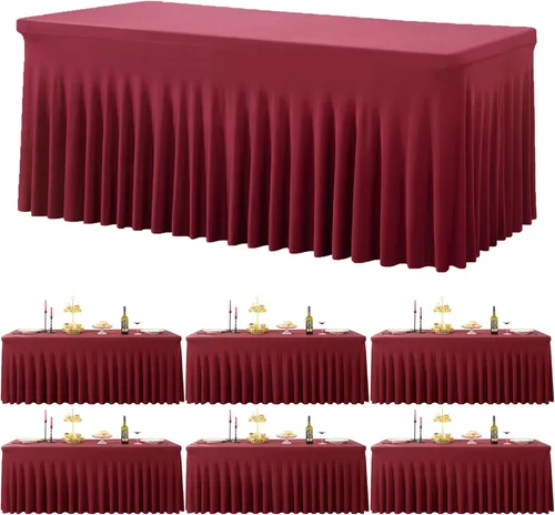 Miniatura 32 de Paquete de 2 manteles de spandex para mesas rectangulares de 8 pies, mantel elástico rosa de 8 pies, manteles ajustados, falda de mesa para fiestas