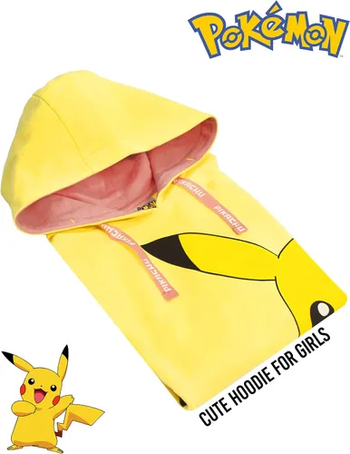 Miniatura 4 de Pokemon Sudadera con capucha para niñas y niños, color amarillo Pikachu con capucha
