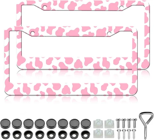 Miniatura 8 de LIN KANG Marcos de matrícula de flores de hibisco blanco, paquete de 2 marcos de matrícula de aluminio para mujer, accesorios universales de Flor