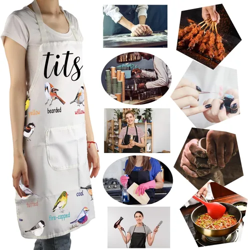 Miniatura 6 de MBMSO Delantal de tetas con bolsillos, delantal de cocina para observación de aves para amantes de las aves Tetas Pájaro Delantal-w