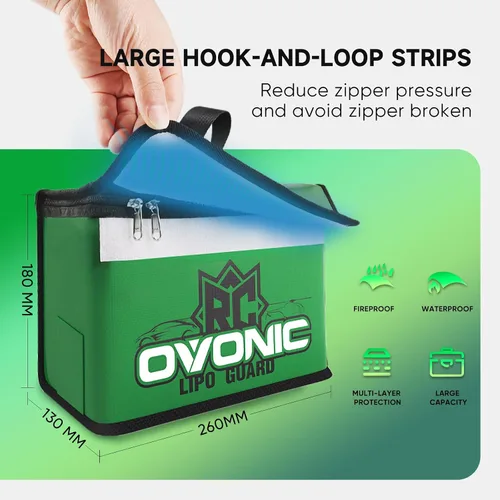 Miniatura 5 de OVONIC Lipo Safe Bag Bolsa ignífuga a prueba de explosiones, gran capacidad para carga y almacenamiento de batería Lipo