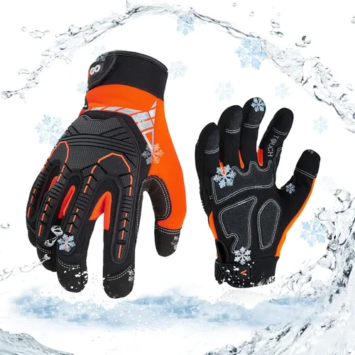 Miniatura 9 de Vgo... 1 par de guantes de trabajo de cuero sintético resistente, compatible con pantalla táctil (talla M, negro y rojo, SL9722)