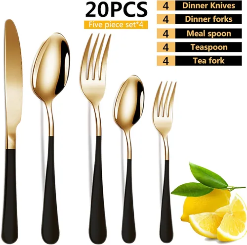 Miniatura 4 de Vilihkc Juego de cubiertos de 20 piezas de cubiertos de acero inoxidable para 4, regalo resistente, cuchillo pulido espejo, tenedor, cuchara