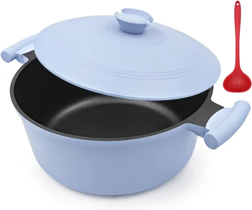 Miniatura 11 de Olla de horno holandés ligera de 4.5 cuartos de galón con tapa, horno holandés de aluminio antiadherente, olla de cocina para estofados y freír