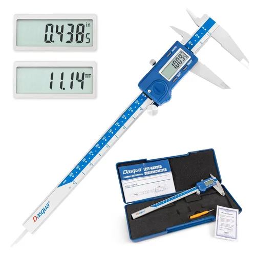 Miniatura 10 de Dasqua - Calibrador digital para zurdos de 0-12"/0-300mm, de acero inoxidable con pantalla LCD grande, lectura dual en/mm, precisión