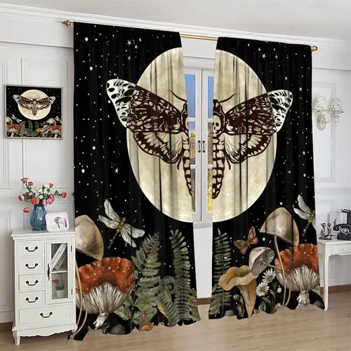 Miniatura 31 de Cortinas góticas de bosque de cuervos, para Halloween, espeluznante, negro, cuervo negro, alas oscuras, suspenso, bolsillo para barra, cortinas