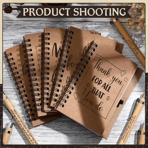 Miniatura 4 de Cholemy 100 cuadernos inspiradores de papel kraft con bolígrafos de bambú de 5.5 x 4.2 pulgadas, regalos de agradecimiento para empleados
